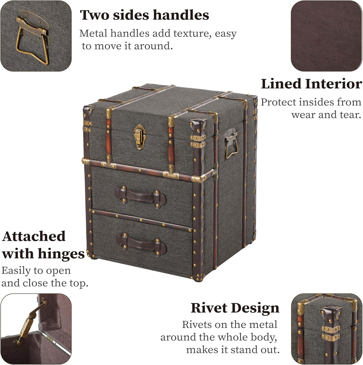Grey Linen Storage Chest with Hinged Top F90395