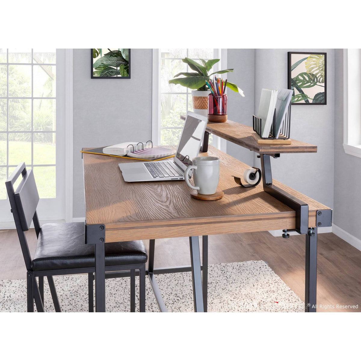 Industrial Counter Table in Black Metal and Brown Wood J757