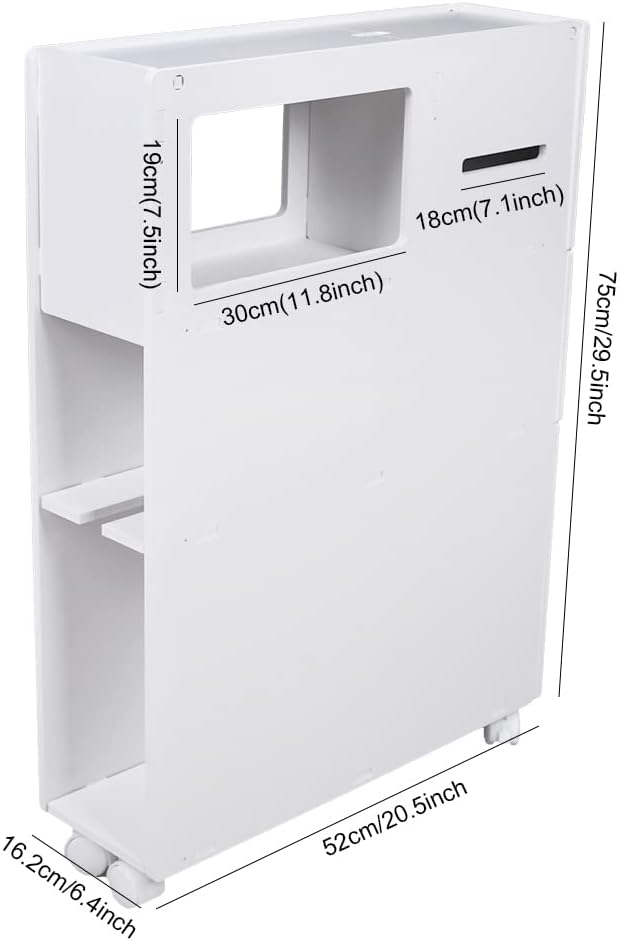 White Slim Rolling Bathroom Storage Cabinet T813