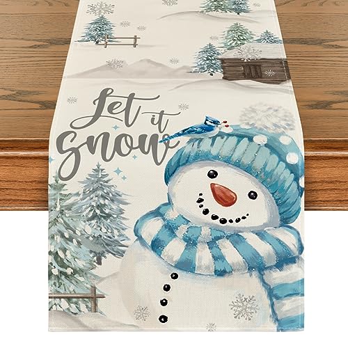 Blue Snowman Christmas Table Runner 13x72 Inch S343351