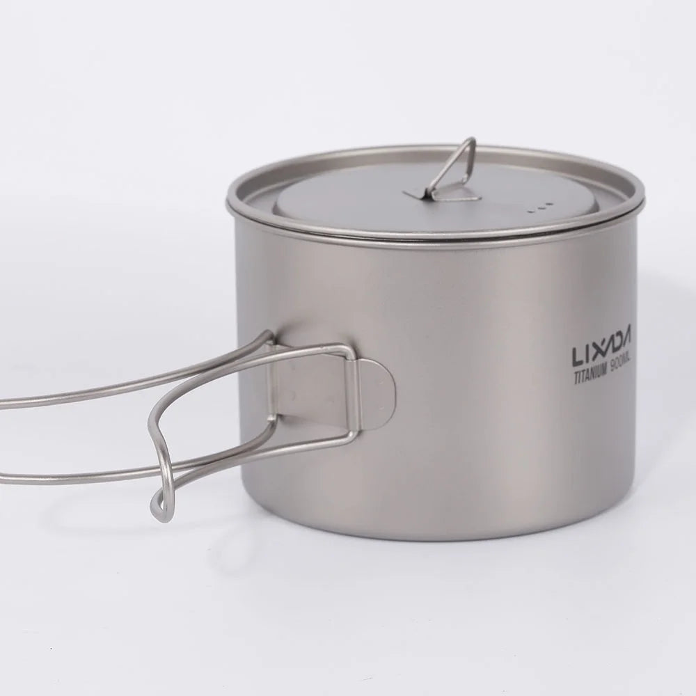 900ml Titanium Cup Pot with Lid and Foldable Handle C236