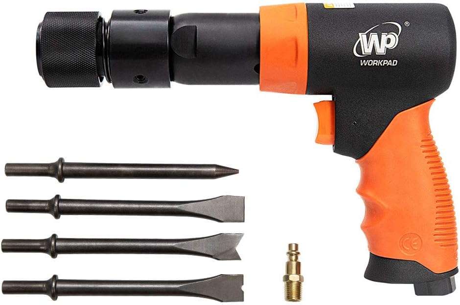 190mm Long Barrel Air Hammer with Quick Change Chisel Retainer and 4-Piece Chisels Set G4267