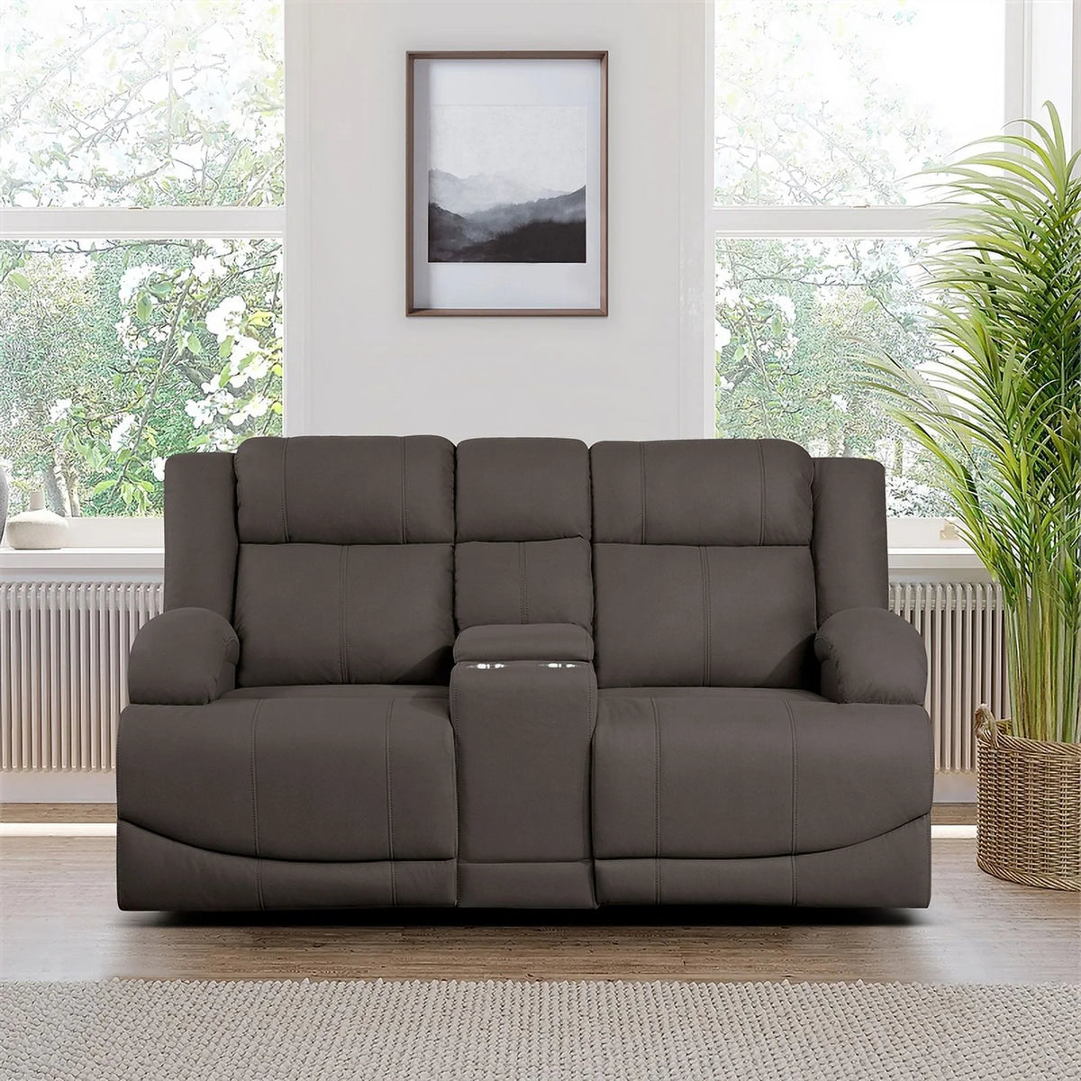Chocolate Microfiber 2-Piece Manual Reclining Sofa Set Q332658