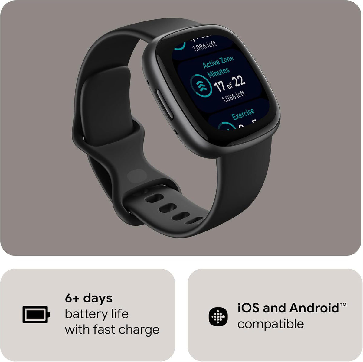 Waterfall Blue/Platinum Fitness Smartwatch with GPS, Heart Rate, One Size U65876