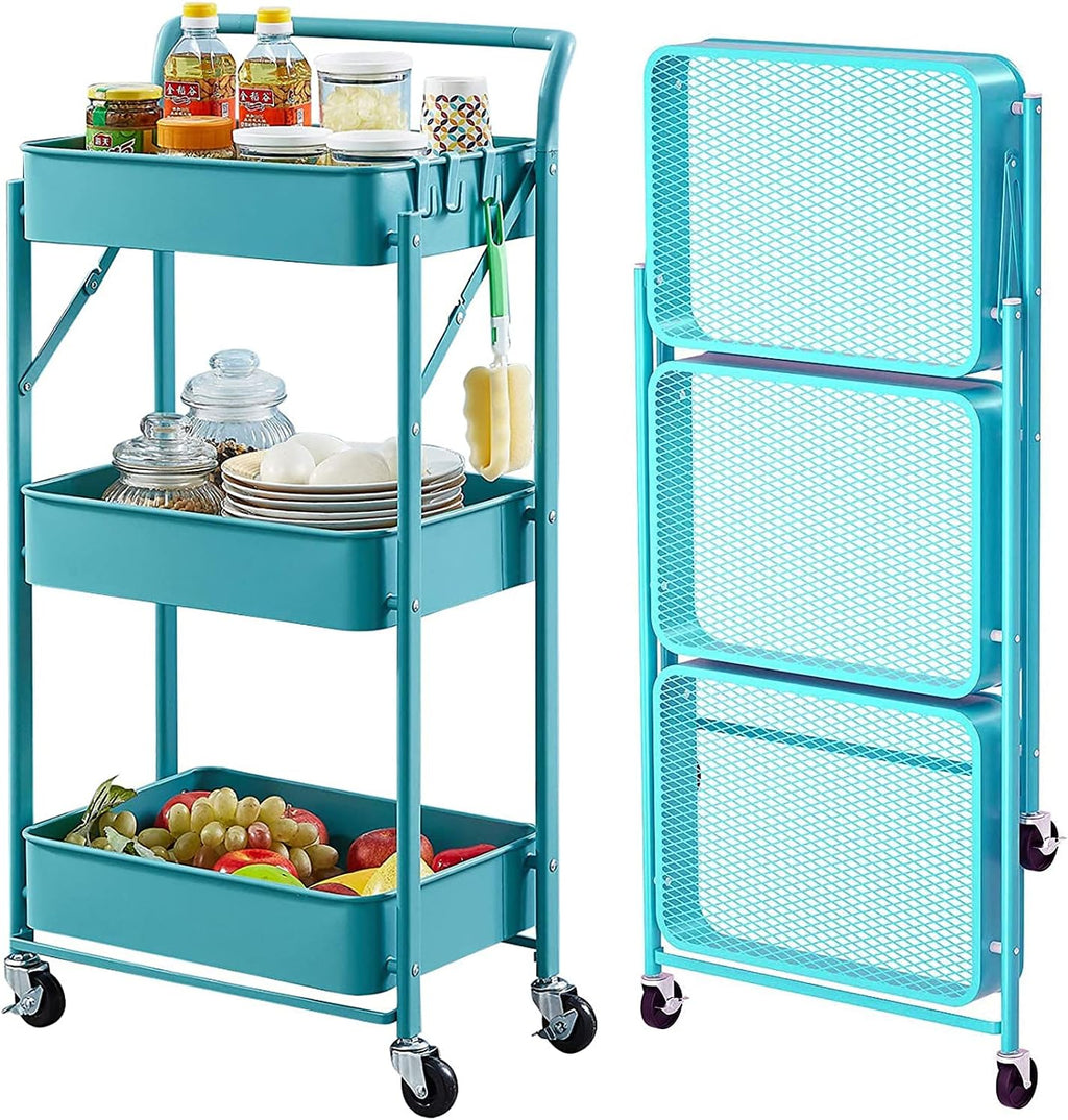 Turquoise Metal Rolling Storage Cart T198821