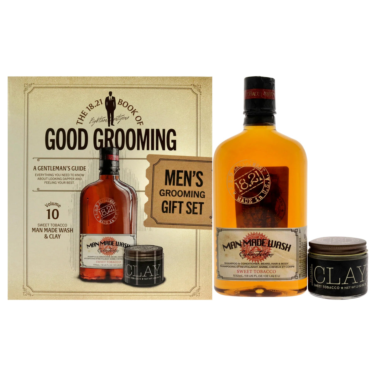 Sweet Tobacco 2 Pc 18oz 3-In-1 Shampoo Conditioner Body Wash with 2oz Clay Z15196