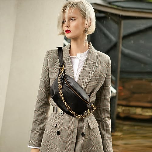 Genuine Leather Waist Packs with Chain Straps Y538941