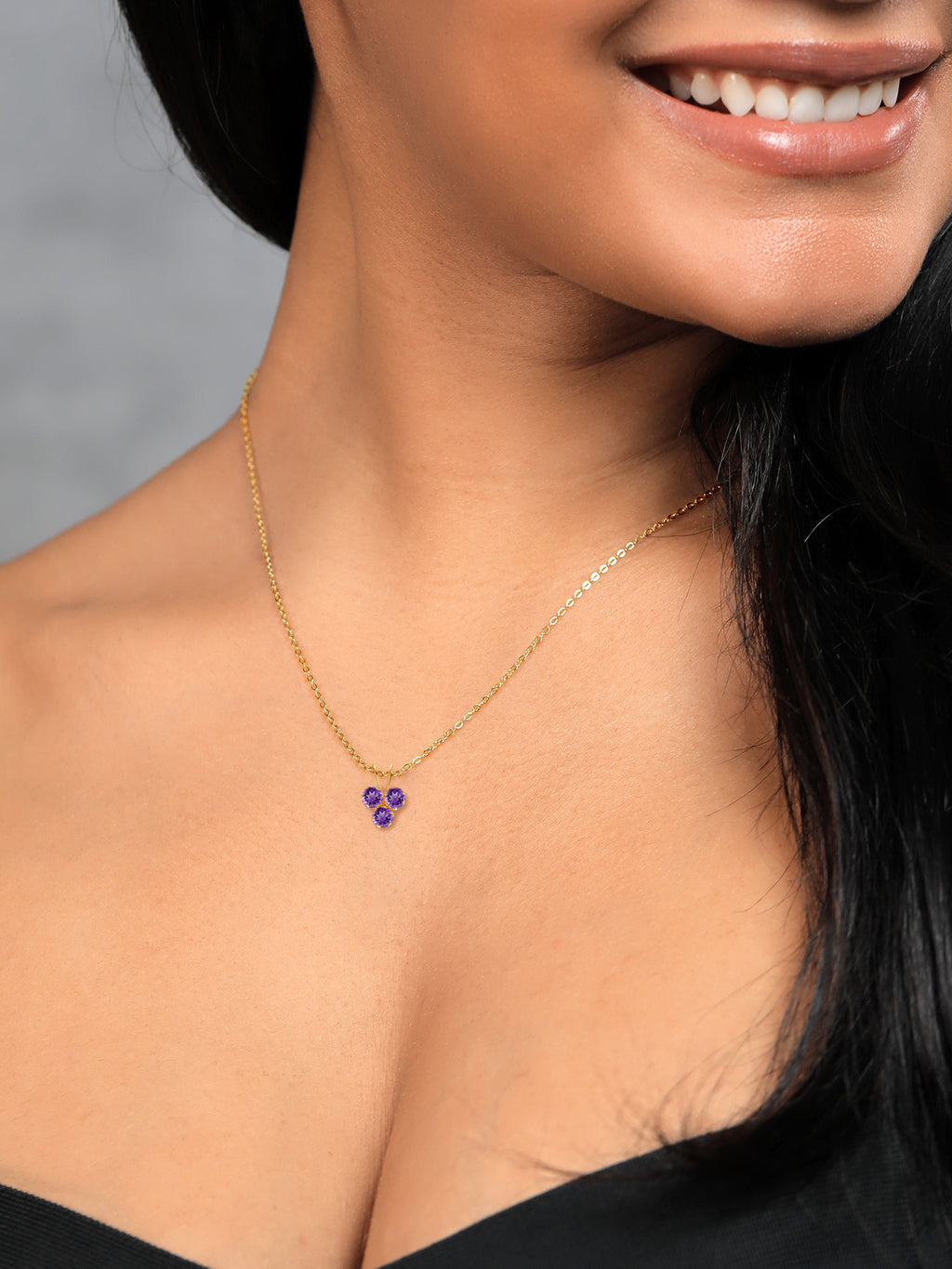 14K Yellow Gold Purple Amethyst Pendant Necklace K551