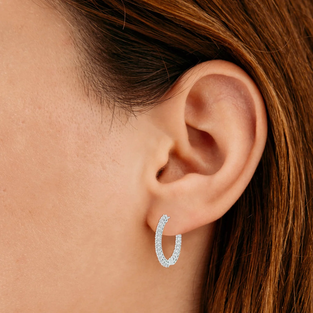 14K White Gold Diamond Hoop Earrings D879