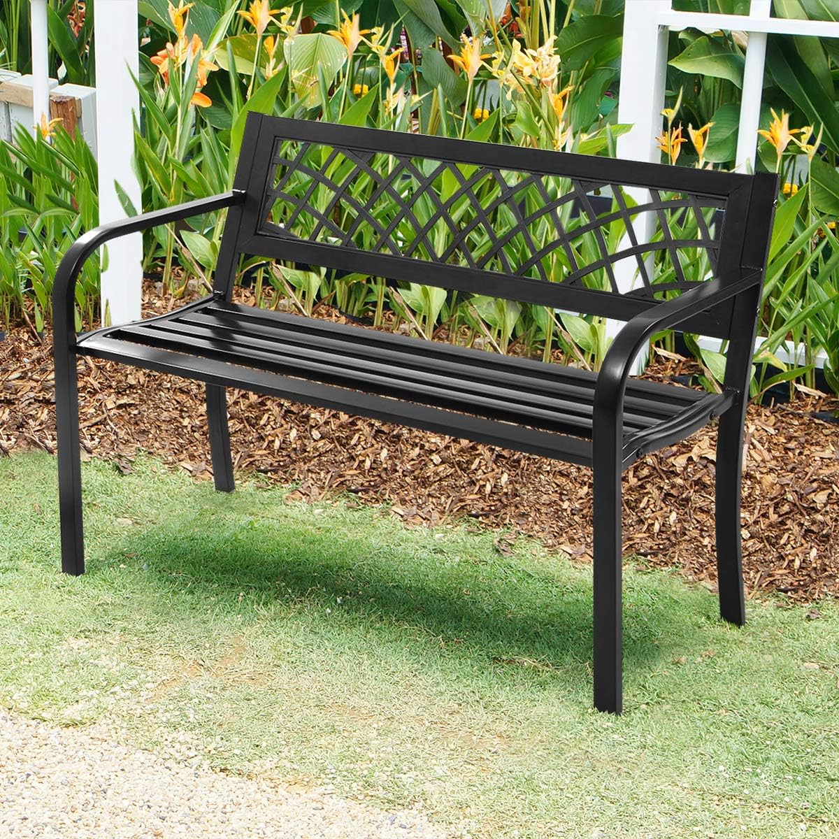 Black Cast Iron Frame Patio Garden Bench I7728