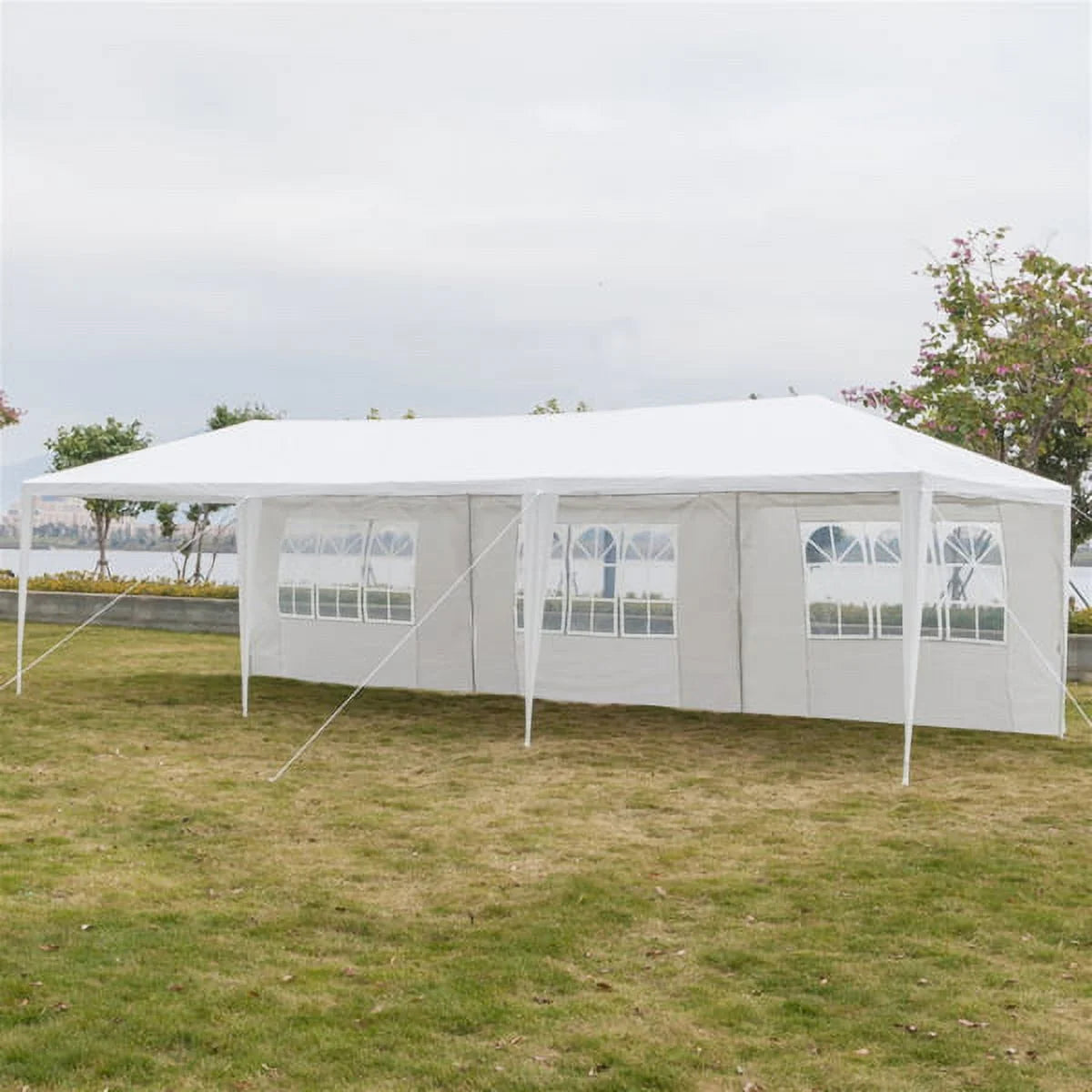 White 10' x 30' Canopy Tent with 7 Removable Sidewalls and Carry Bag P938706