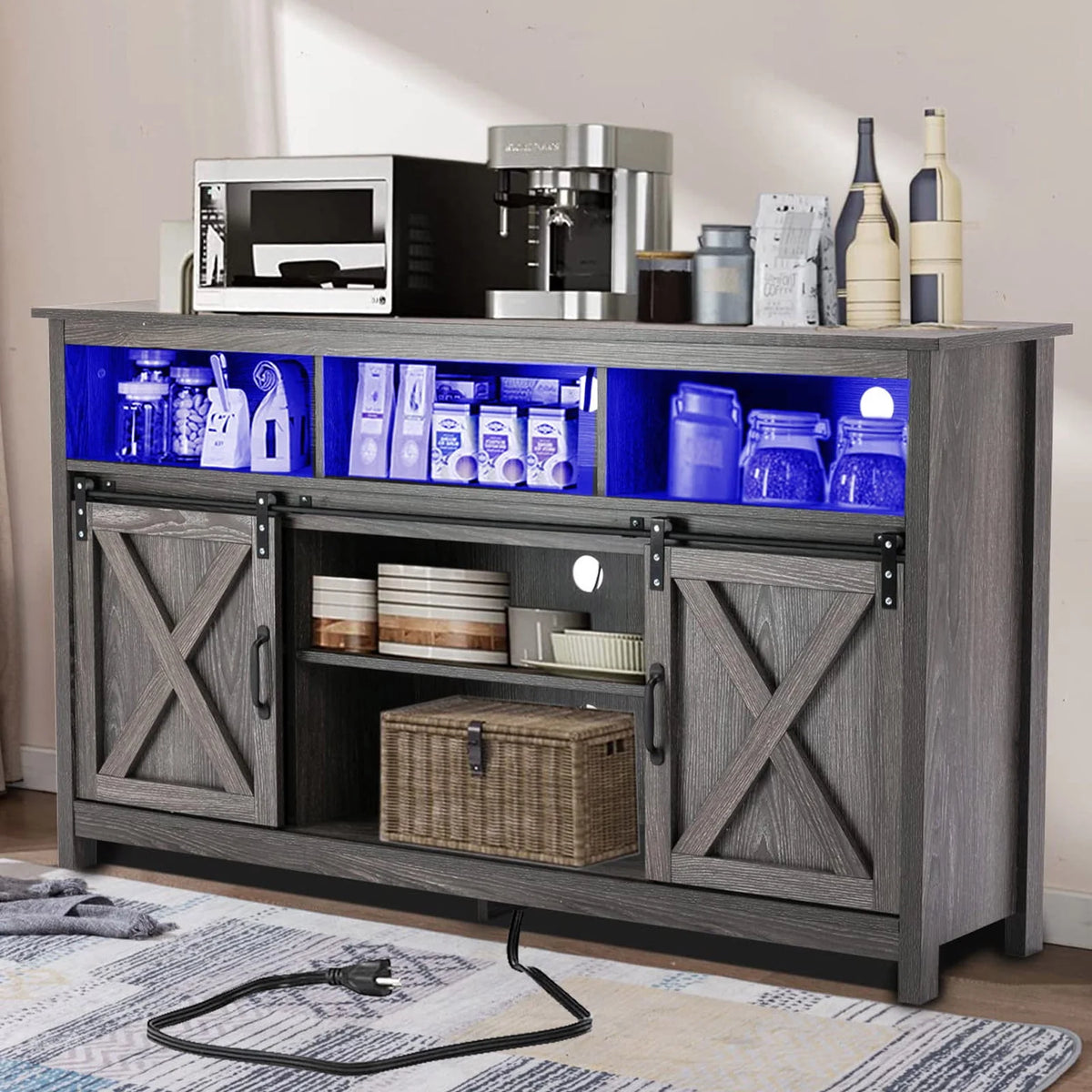 57 Double Barn Door Cabinet with Power Outlet & LED Light K6614