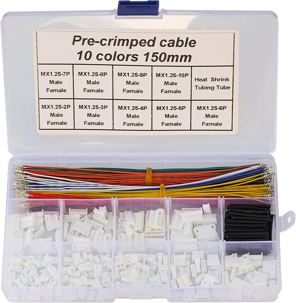 MX 1.25 Male Female Connector Kit with Pre-Crimped Cables, 240pcs Connectors and 200pcs 28AWG Cable S860