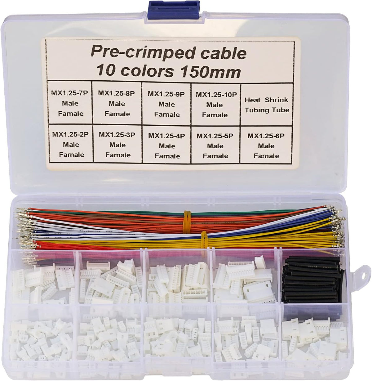 MX 1.25 Male Female Connector Kit with Pre-Crimped Cables, 240pcs Connectors and 200pcs 28AWG Cable S860