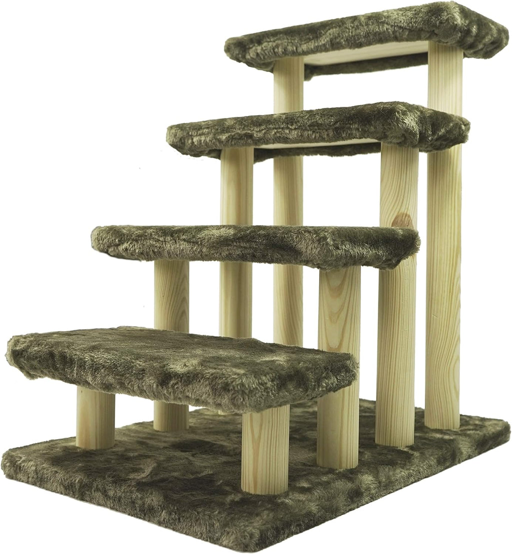 Brown 4-Step Wooden Pet Stairs with Detachable Carpet H723