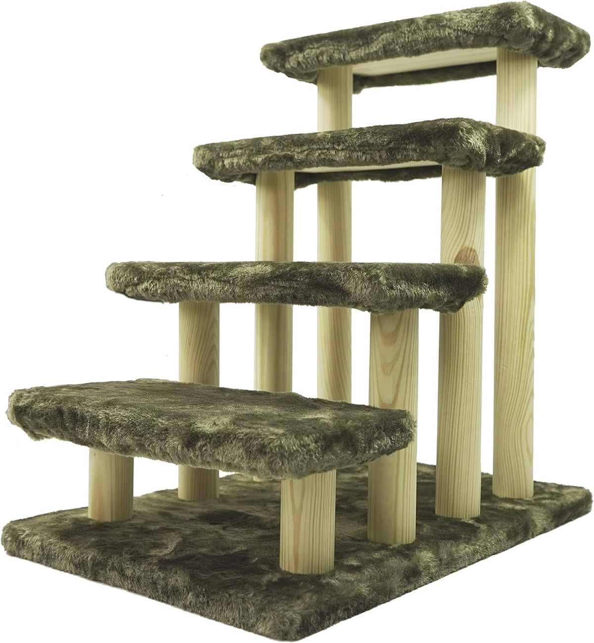 Brown 4-Step Wooden Pet Stairs with Detachable Carpet H723