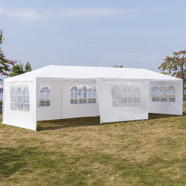 White 10' x 30' Canopy Tent with 7 Removable Sidewalls and Carry Bag P938706