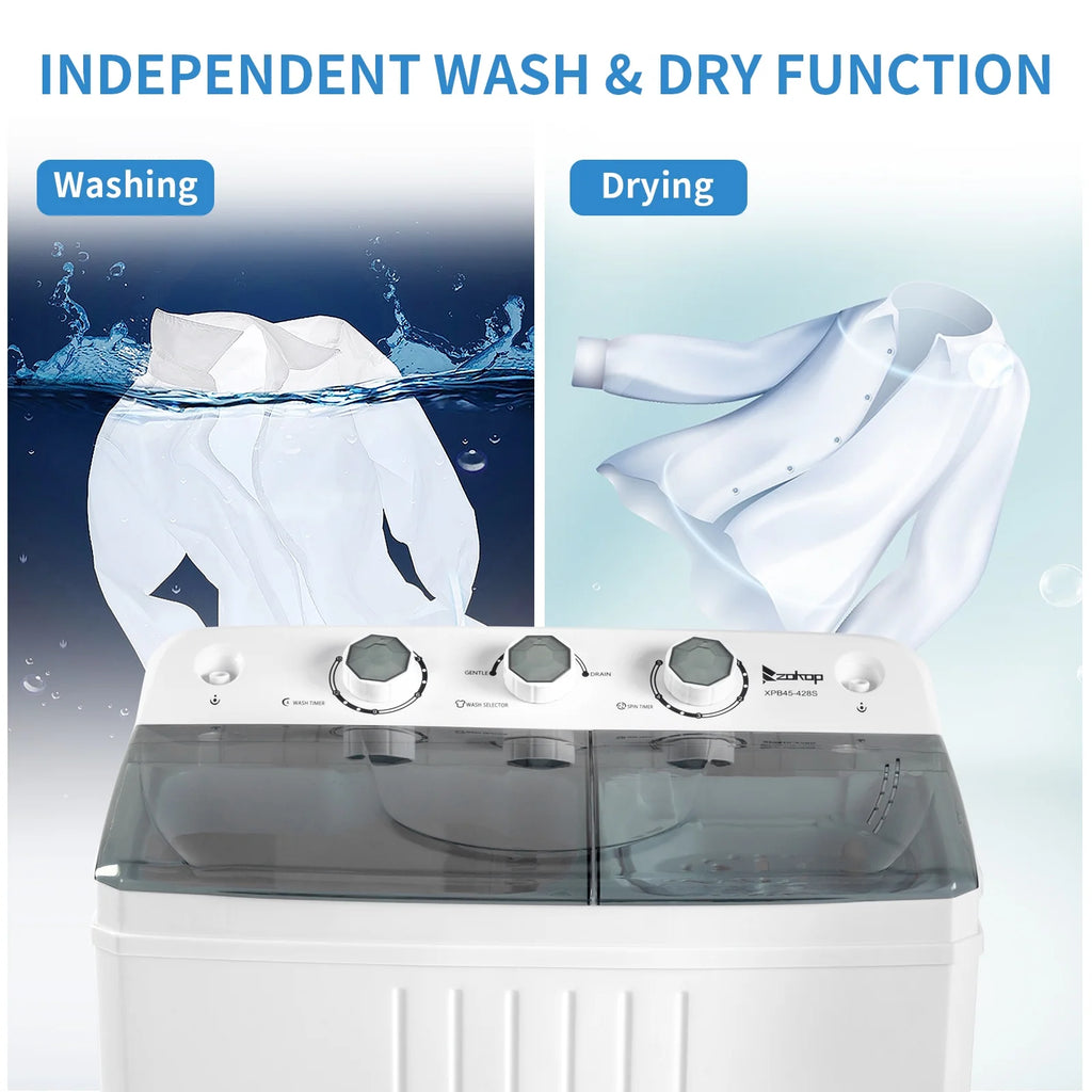 20LBS Portable Compact Twin Tub Washing Machine Washer Dryer, Gray Y372
