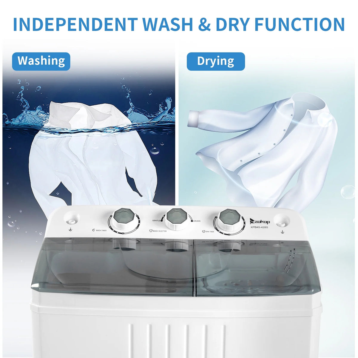20LBS Portable Compact Twin Tub Washing Machine Washer Dryer, Gray Y372