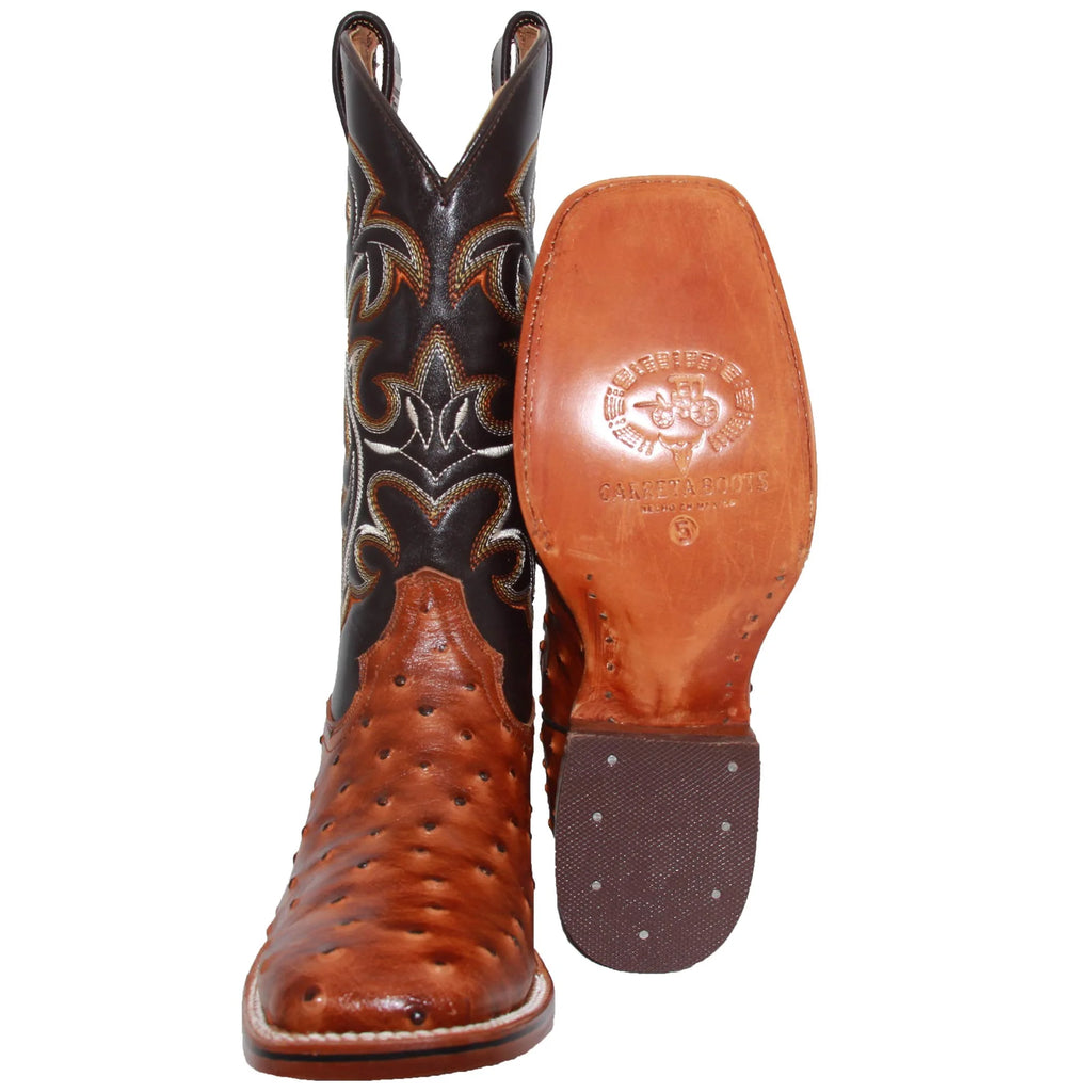 Men’s Genuine Leather Ostrich Print Square Toe Cowboy Boots V587