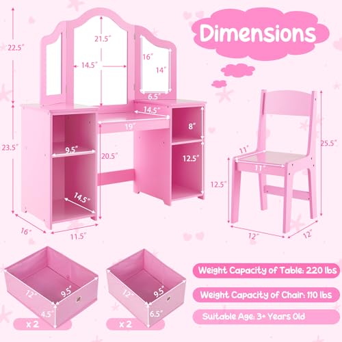 White Kids Vanity with Tri-fold Mirror N6296