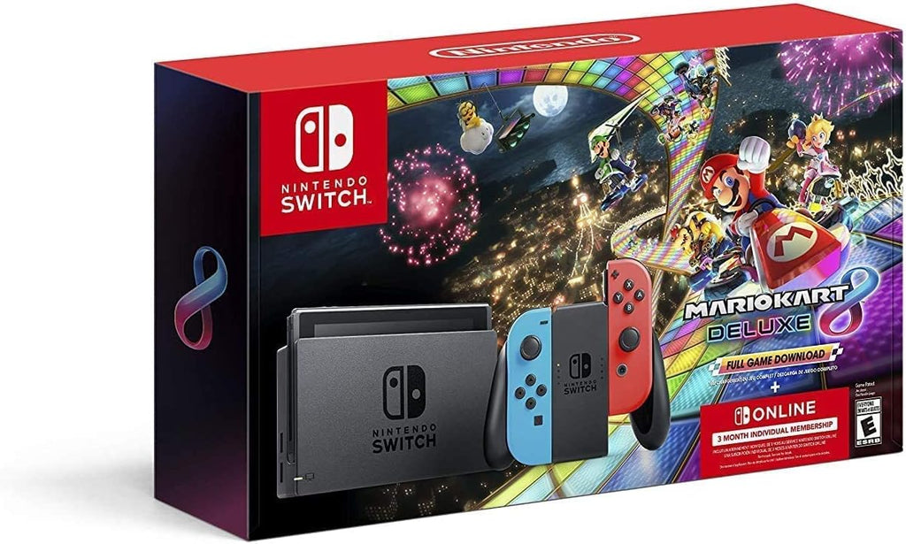 Neon Blue and Neon Red Nintendo Switch Console with Mario Kart 8 Deluxe and 3 Month Switch Online Membership B39541