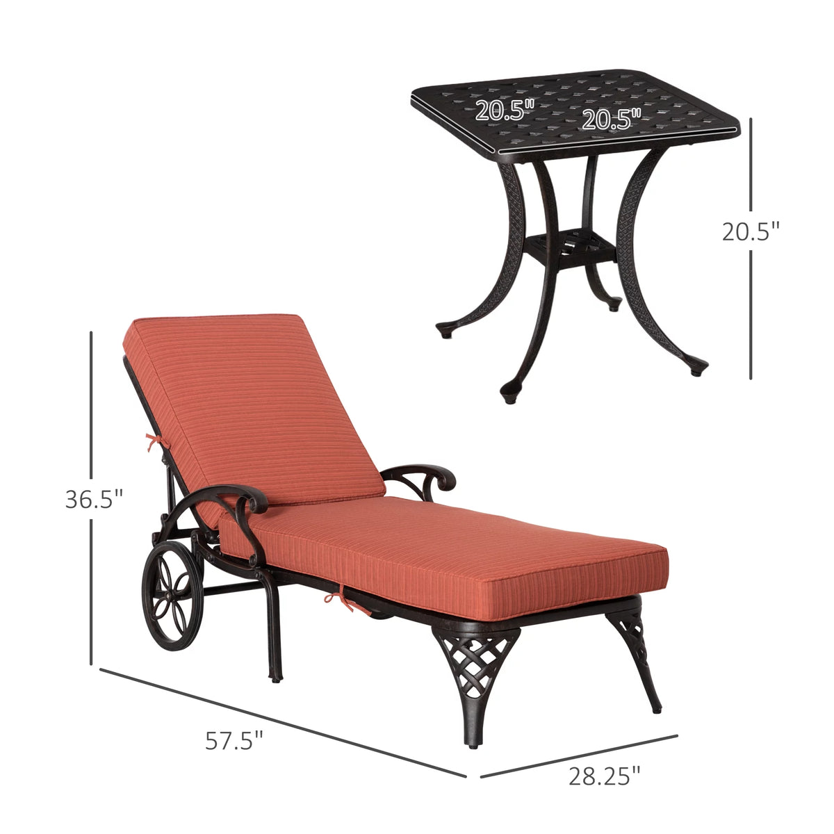 Adjustable Outdoor Chaise Lounge Chair and Side Table Set R29797