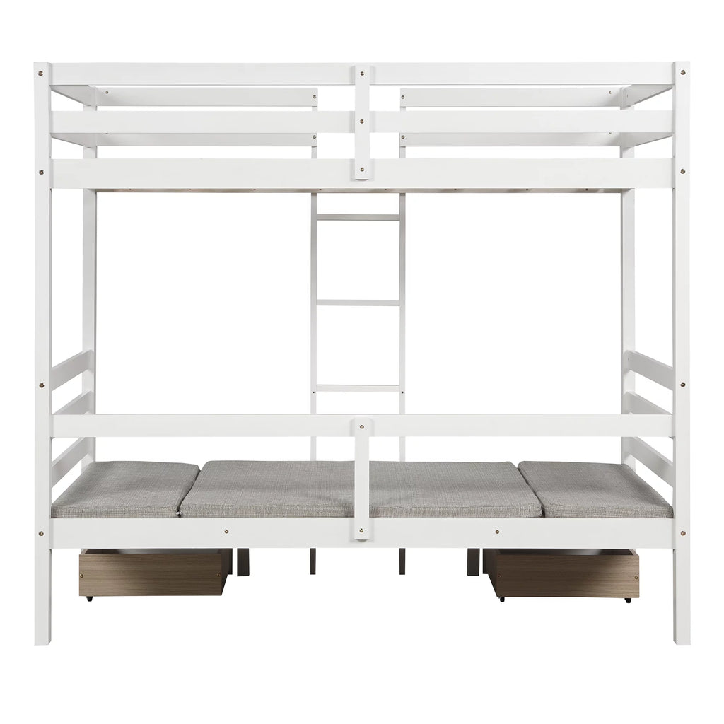 Twin Size Loft Bed with Desk, Seat and Two Storage Drawer, White T3883