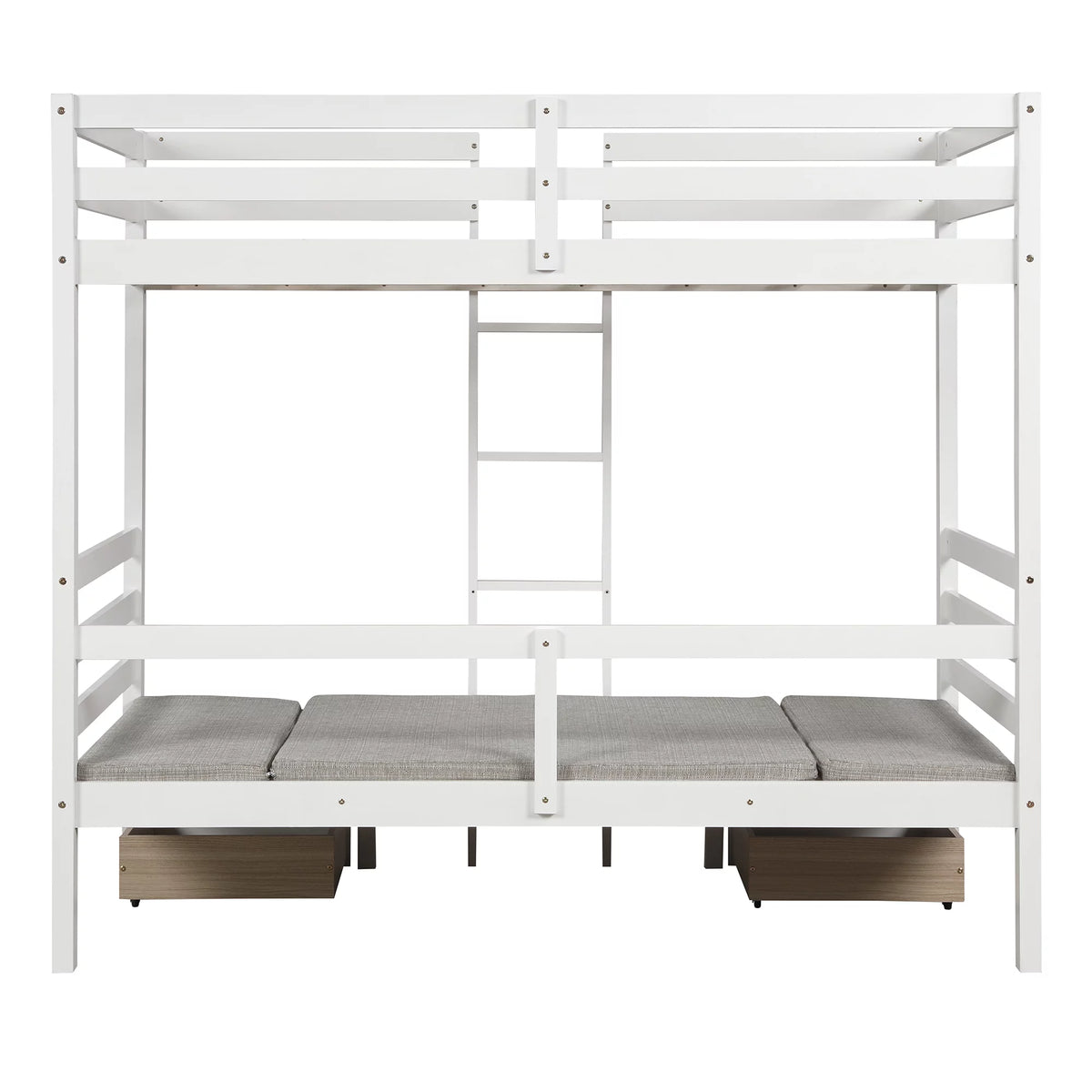 Twin Size Loft Bed with Desk, Seat and Two Storage Drawer, White T3883