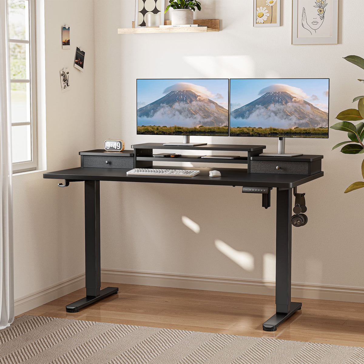 Black Electric Standing Desk with Drawer Y527