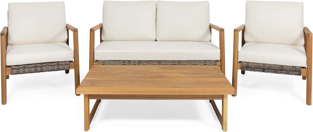 Outdoor 4 Seater Acacia Wood Chat Set with Wicker Accents D6774