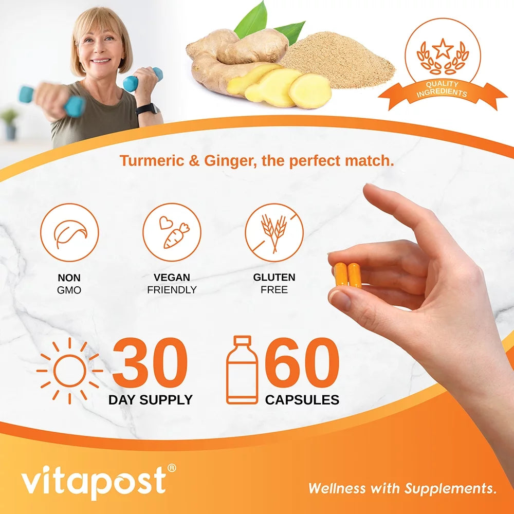 Turmeric & Ginger Supplement with BioPerine 60 Capsules V855876