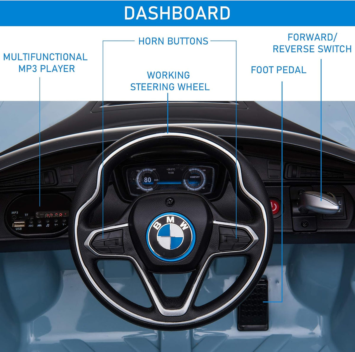 Blue BMW I8 Coupe Electric Kids Ride-On Car 6V Battery Powered Toy with Remote Control D9379