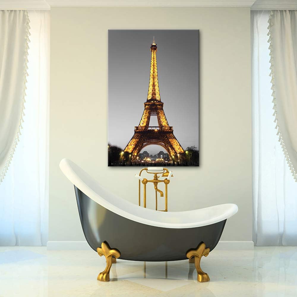 Paris Cityscape Canvas Wall Art Eiffel Tower at Night Giclee Print Gallery Wrap Framed 24x36 J5112