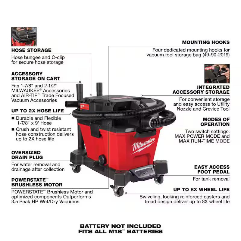 6 Gal. Cordless Wet/Dry Shop Vac with Filter, Hose and Brush, Crevice and Nozzle Kit X554427