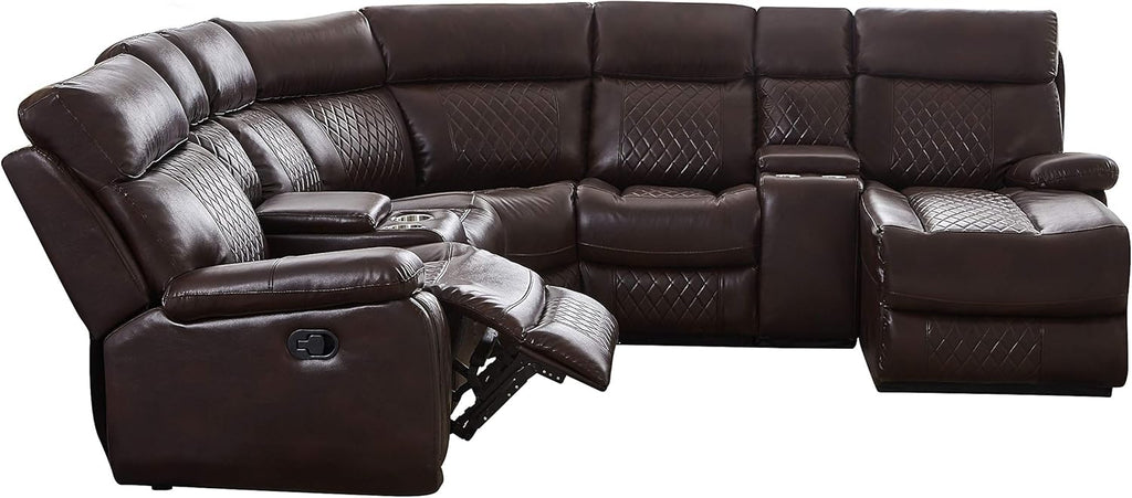 Brown PU Leather L Shape Reclining Sectional Sofa Y755137
