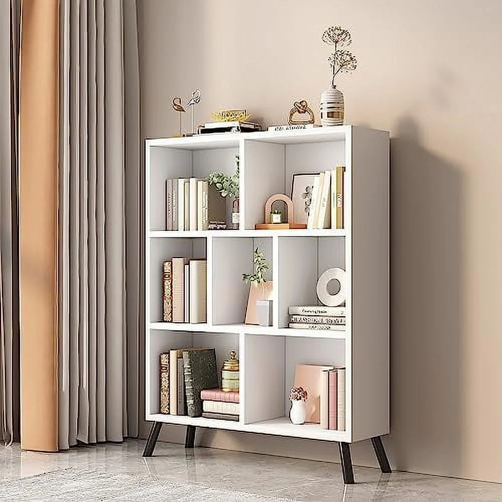 White 7 Cube 3 Tier Wood Bookshelf Y28862