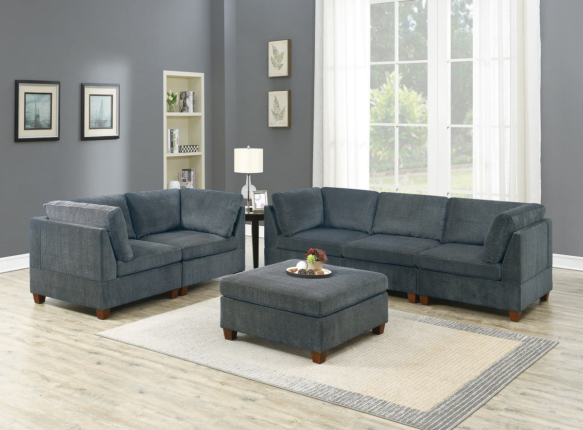 Grey Chenille 6pc Modular Sofa Set T9133