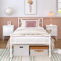 White Metal Twin Size Platform Bed Frame with Wave Headboard Y40340