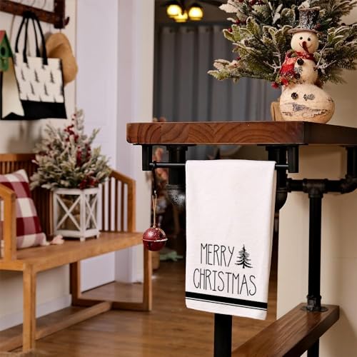 Christmas Kitchen Towels Set of 2 Black Xmas Tree Dish Towels 18x26 Inch R347