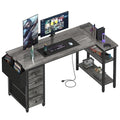 Black L Shaped Gaming Desk with Drawers & Storage Shelves, 47 Inch, Power Outlet T93844