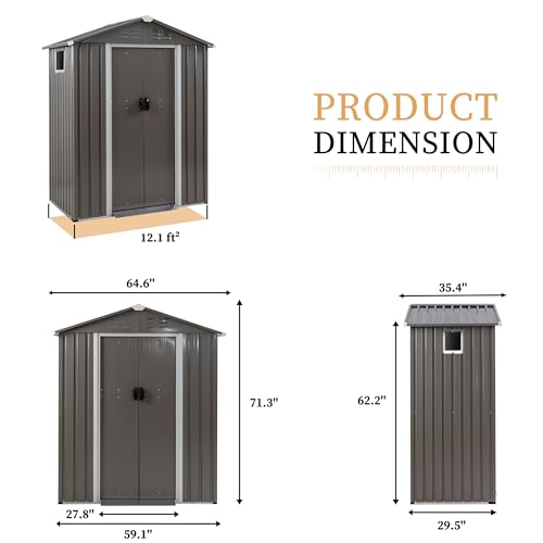 5 x 3 FT Metal Outdoor Storage Shed with Lockable Door R2735