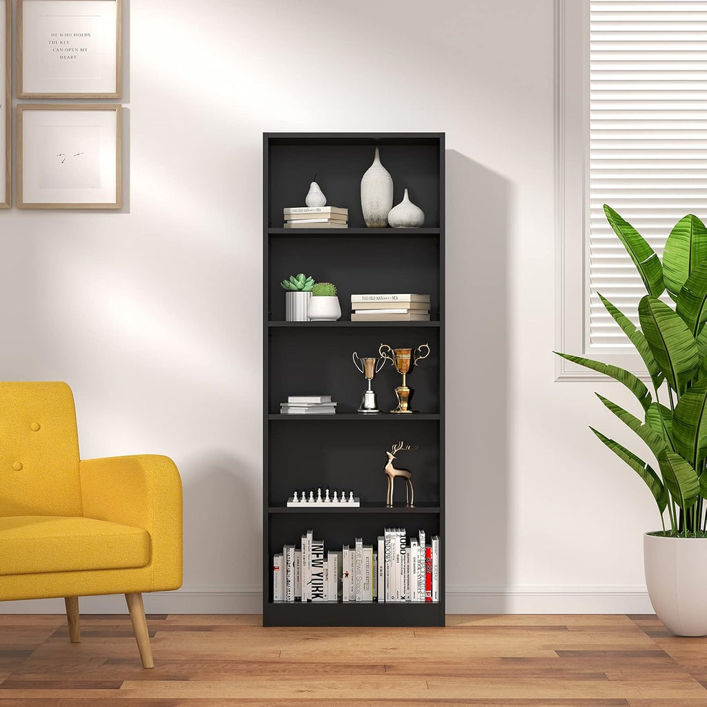 White 5 Tier Bookshelf with 3 Adjustable Shelves Z98310