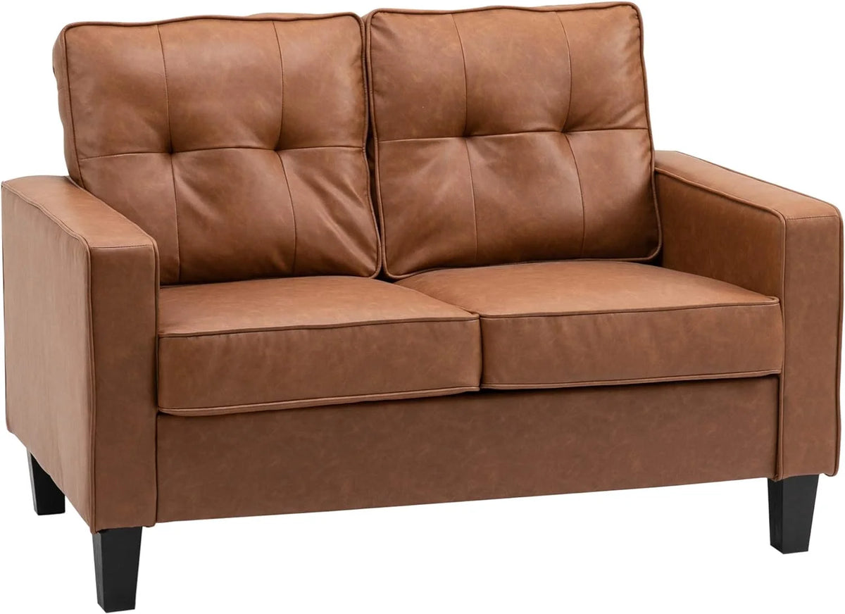 Brown 2-Seater PU Leather Loveseat J489