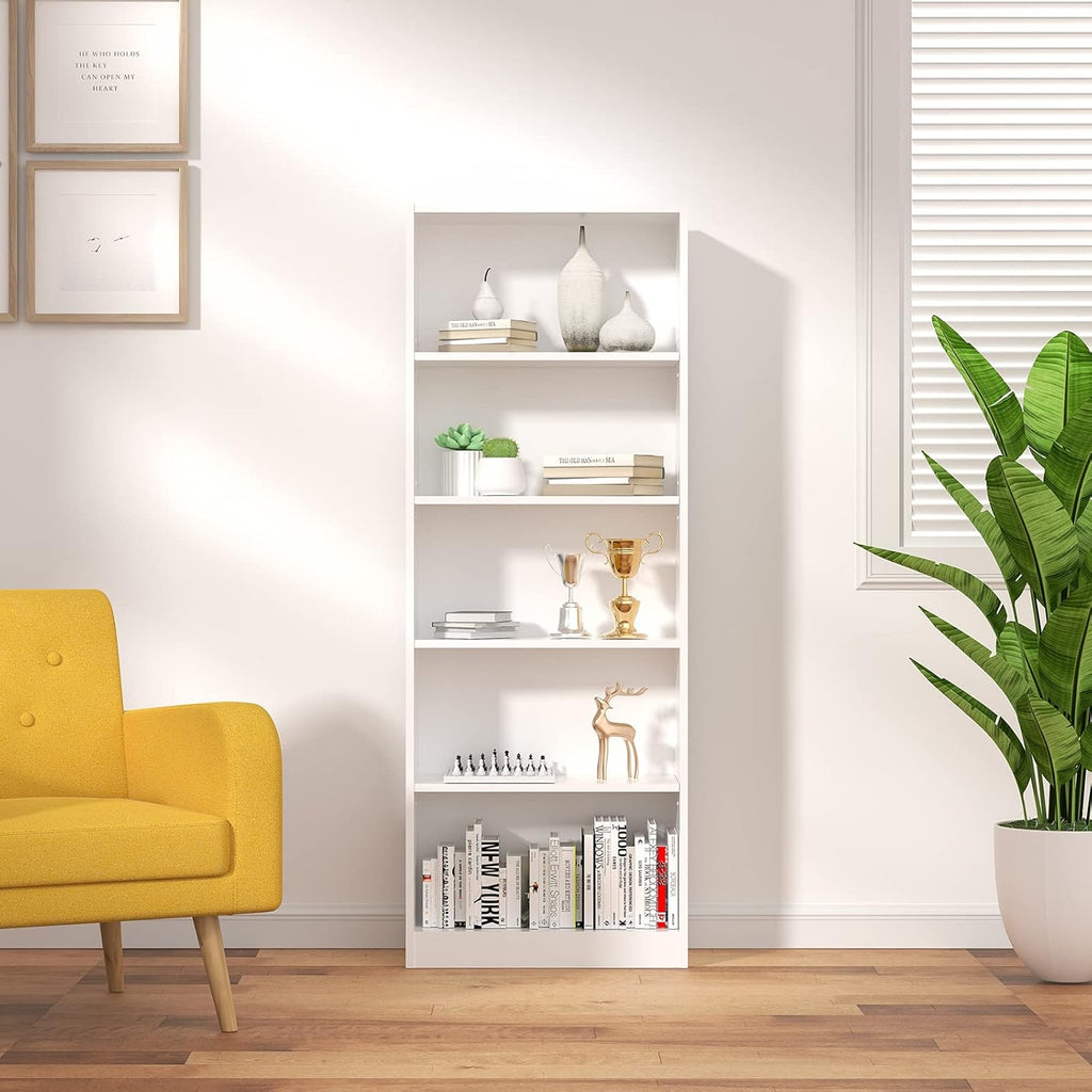 White 5 Tier Bookshelf with 3 Adjustable Shelves Z98310