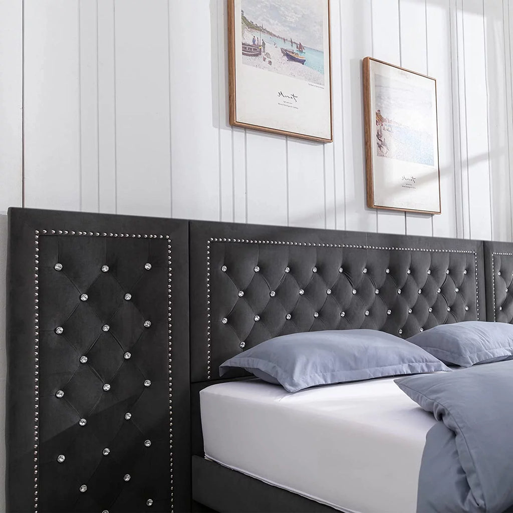 Dark Grey Velvet Upholstered Queen Size Bed Frame C55644