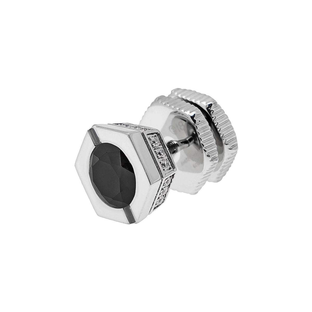Stainless Steel Hexagon Earring Black CZ R2302