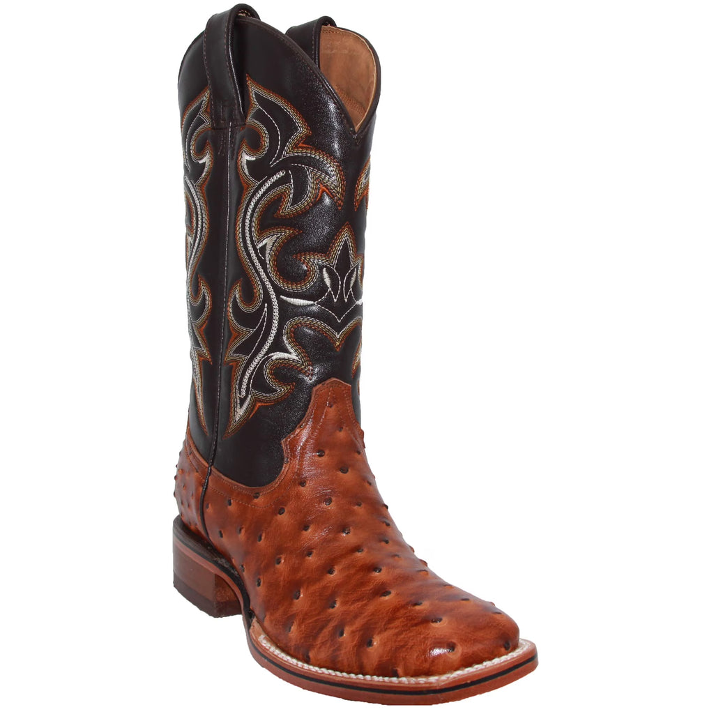 Men’s Genuine Leather Ostrich Print Square Toe Cowboy Boots V587