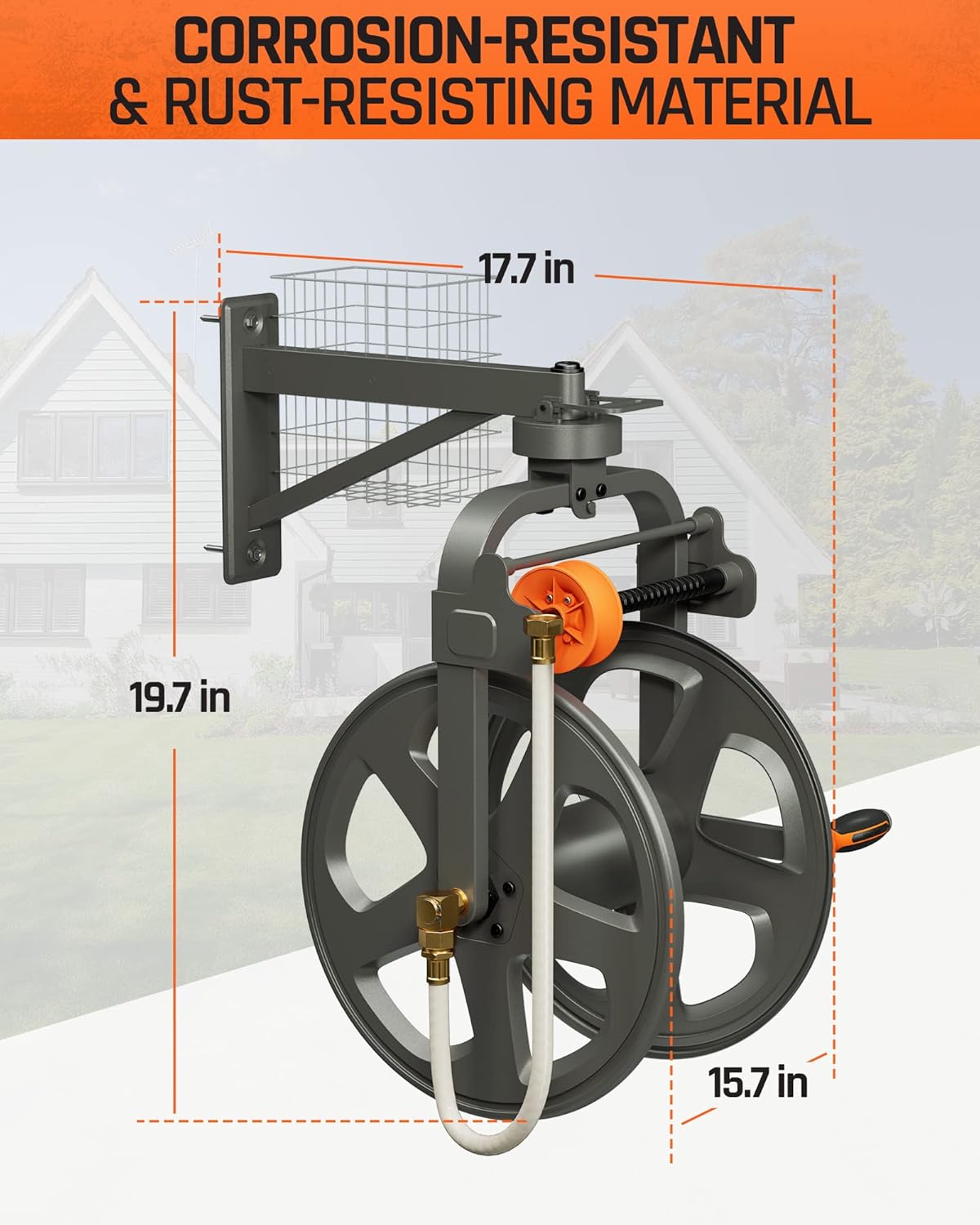 Wall Mounted Metal Hose Reel with Detachable Basket I780585