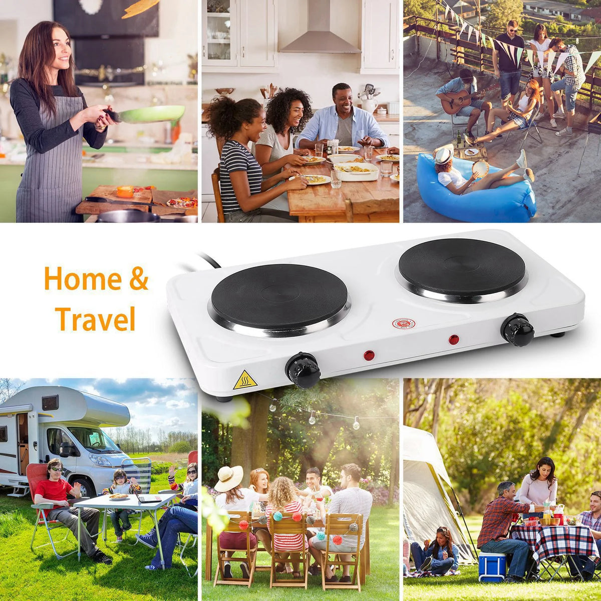 Electric Double Burner Portable Cooktop Countertop Dual Flat Burner Hot Plate Kitchen Cooker Stove with 5 Gear Temperature Control M5444
